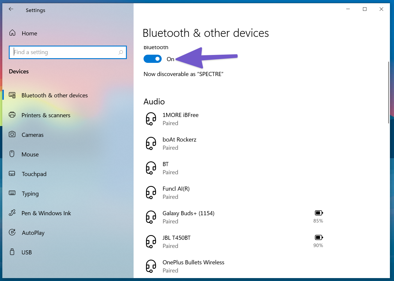 Ativar bluetooth no dispositivo