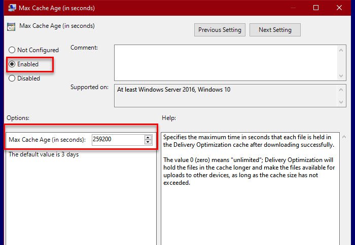 Alterar a idade máxima do cache de otimização de entrega para atualizações no Windows 10