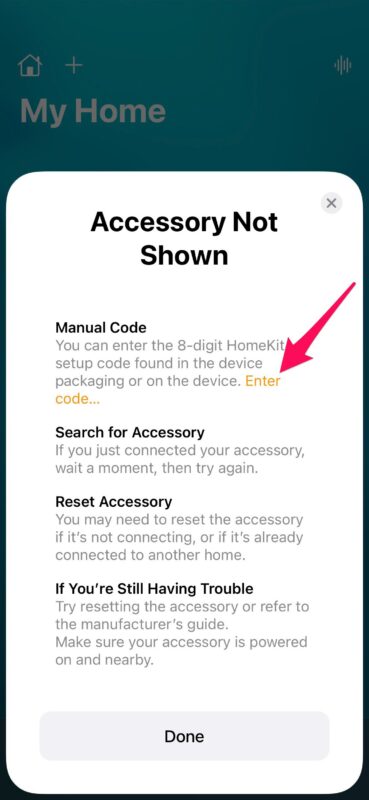 Como adicionar Acessório HomeKit sem código QR