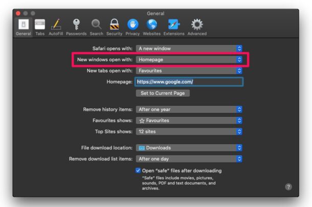 set google as homepage for mac