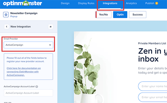 Conecte ActiveCampaign a seu OptinMonster conta