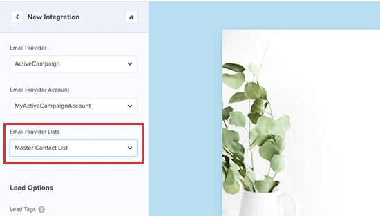 Selecione sua lista de e-mail