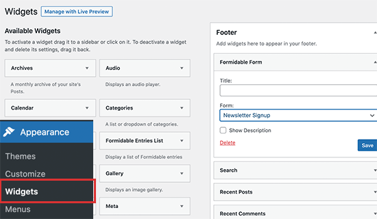 widget Formidable Forms