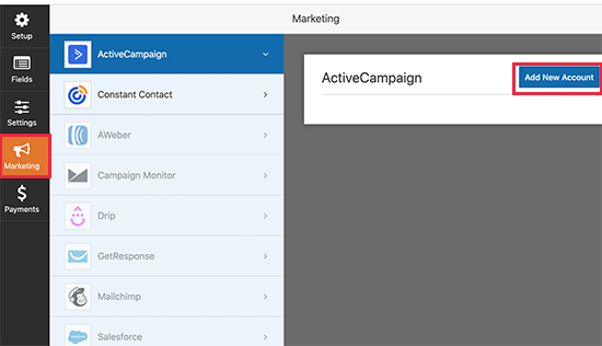 Adicionar conta ActiveCampaign em WPForms