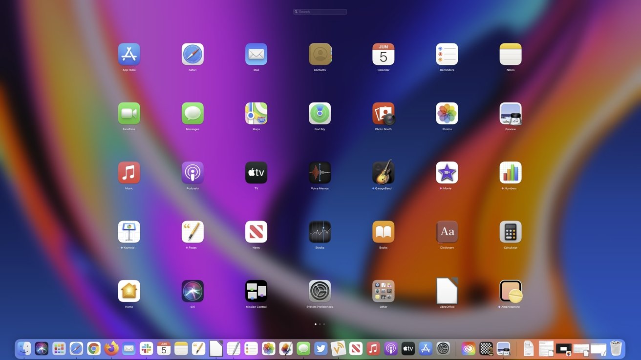 Este é um exemplo típico da aparência do Launchpad quando iniciado.