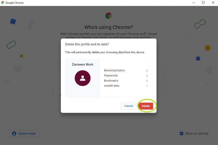 Excluir perfil do Chrome