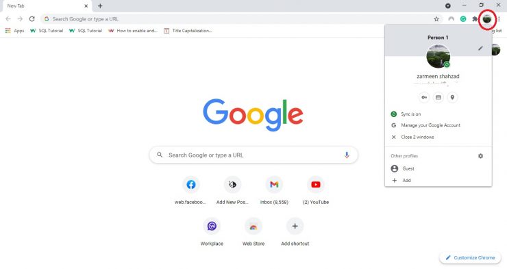 Perfis separados no Google Chrome