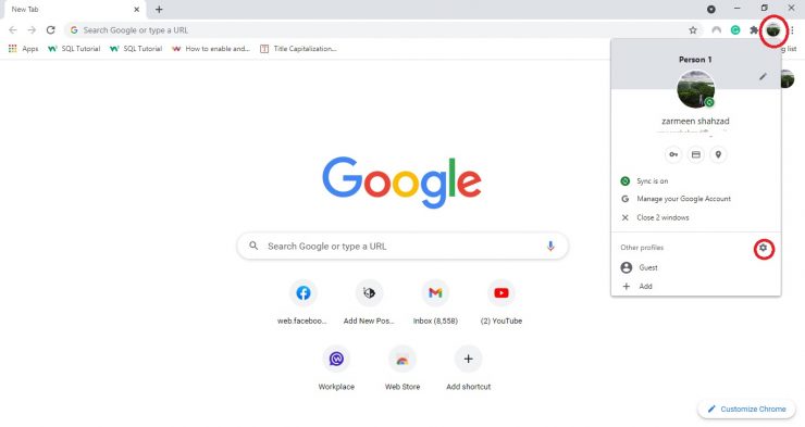 Perfis separados no Google Chrome