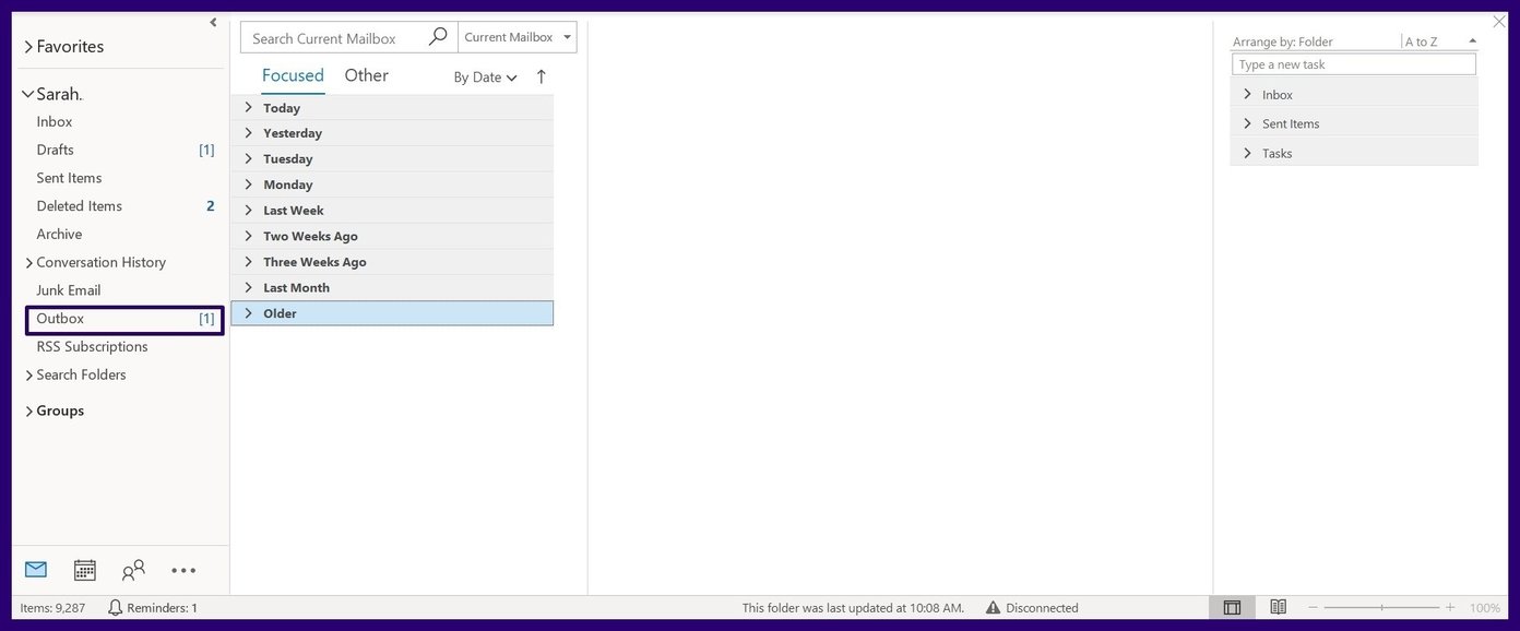 Corrigir e-mail travado na caixa de saída do Outlook, etapa 9