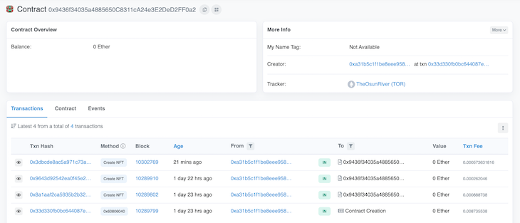Contract Address Etherscan NFT Record