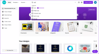 Pesquisar logotipo em canva