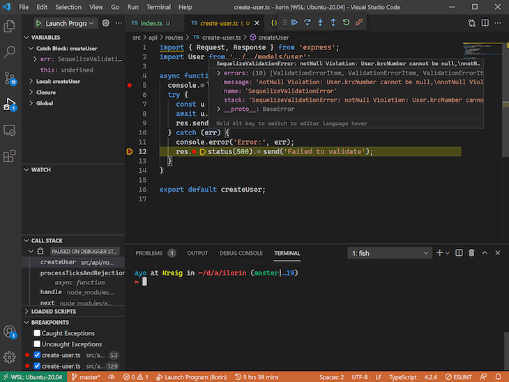 runtimeArgs Registra ts-node como o manipulador