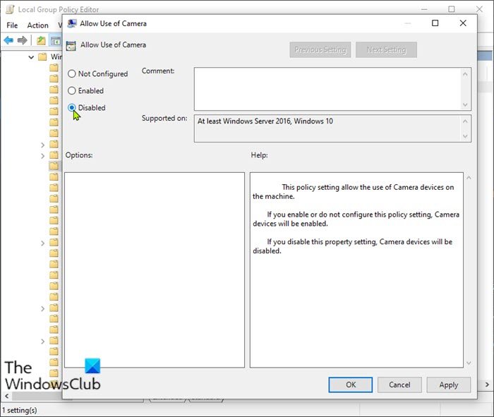 Desativar câmera no Windows 10-Group Policy