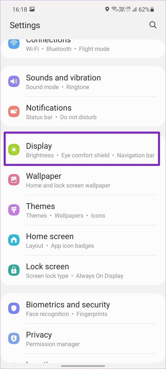 Selecionar menu de exibição