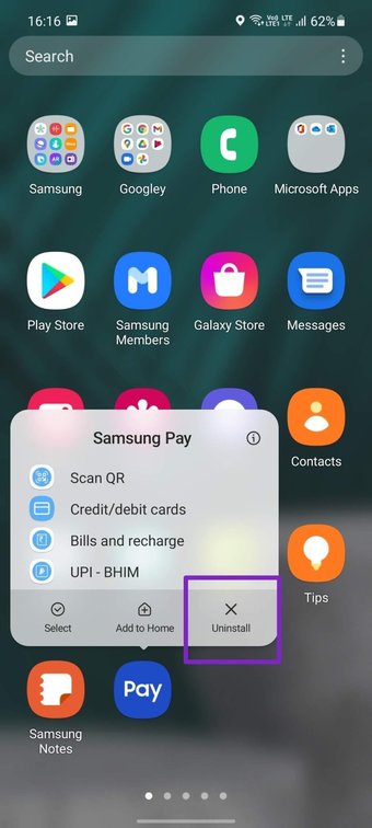 Selecionar desinstalar