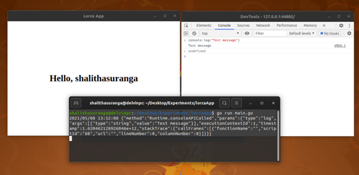 Depurando um aplicativo Lorca usando ChromeDevTools e Terminal