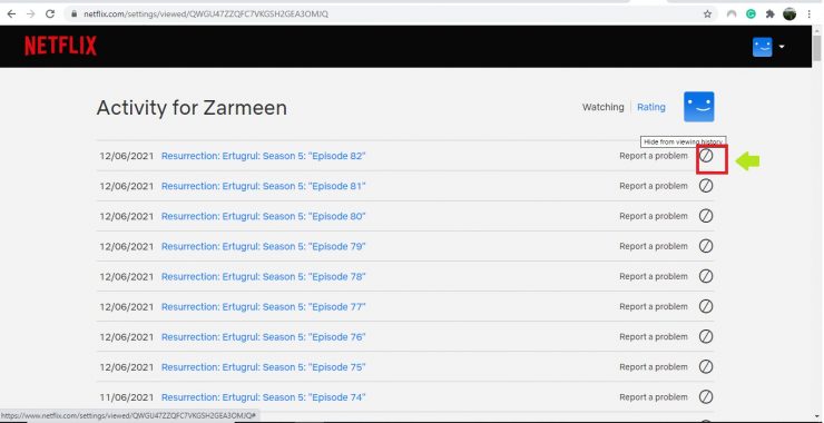 Histórico de exibição