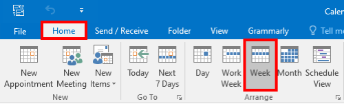 alterar visualização do calendário do Outlook