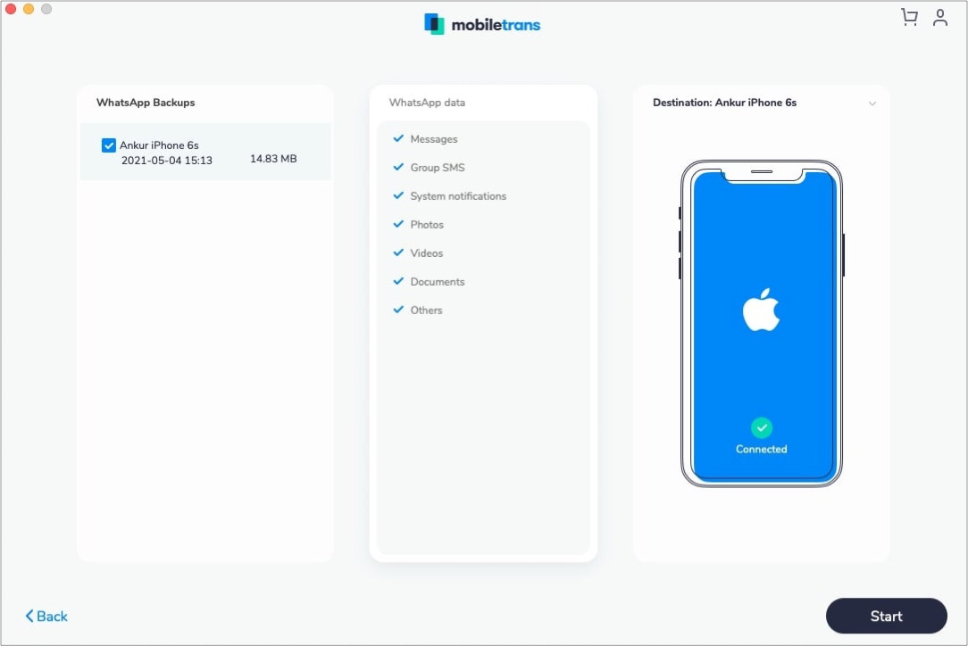Restaure o backup do WhatsApp para qualquer telefone usando MobileTrans