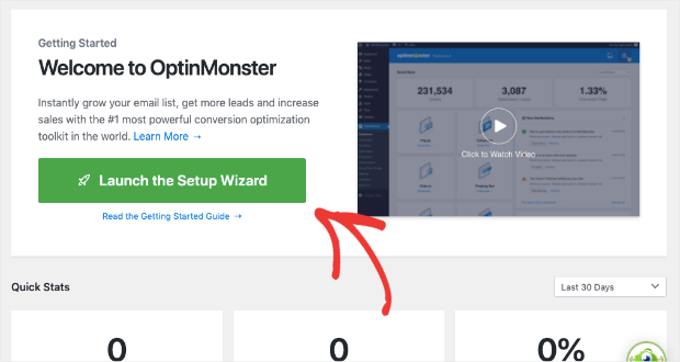 iniciar assistente de configuração para iniciar optinmonster