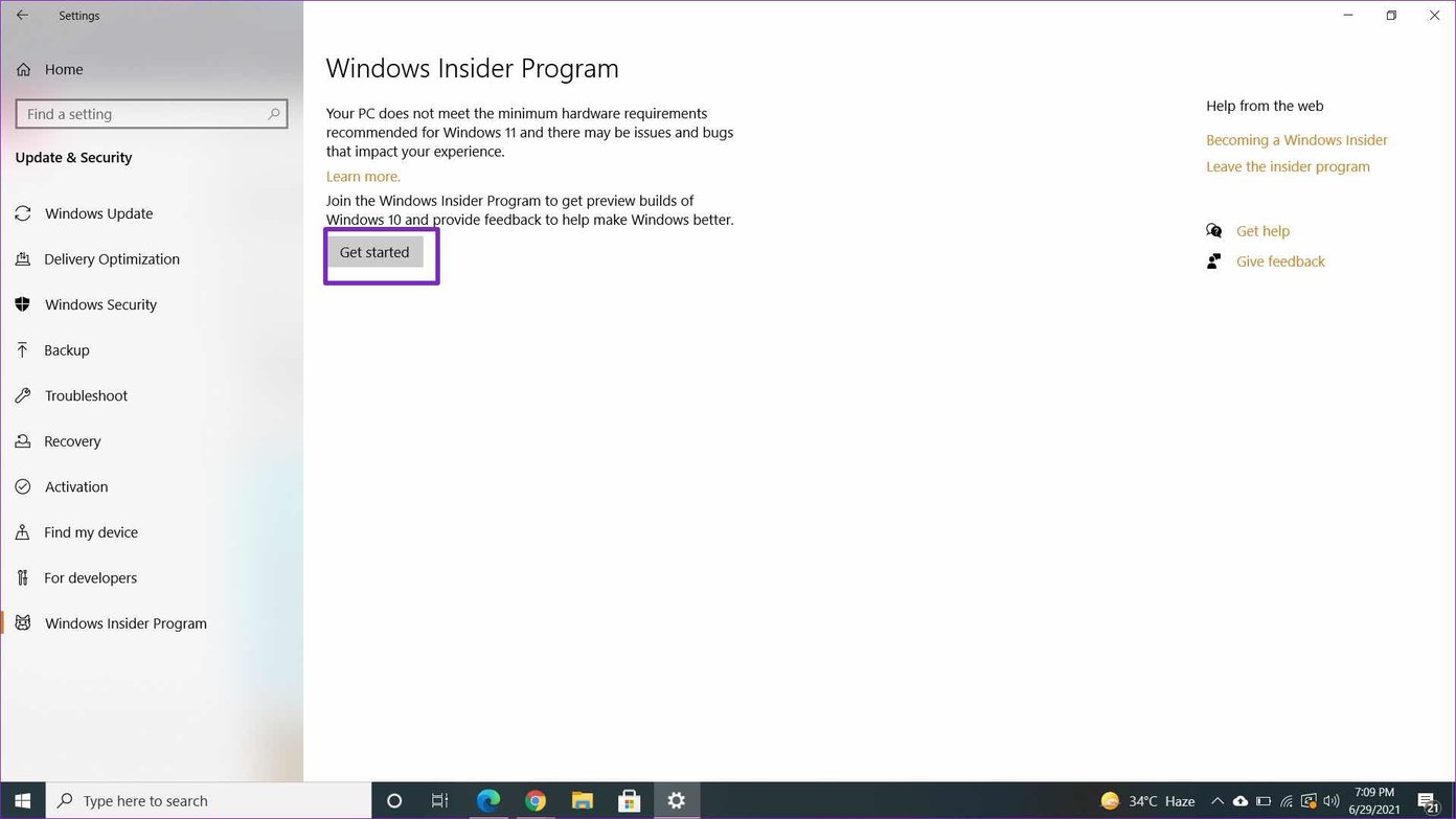 Começar a usar o programa Windows Insider