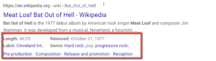 Captura de tela da marcação de música aparecendo nos resultados de pesquisa do Google.