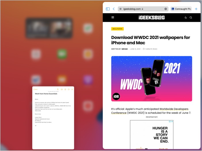 Ajustar as configurações de Split View no iPadOS 15