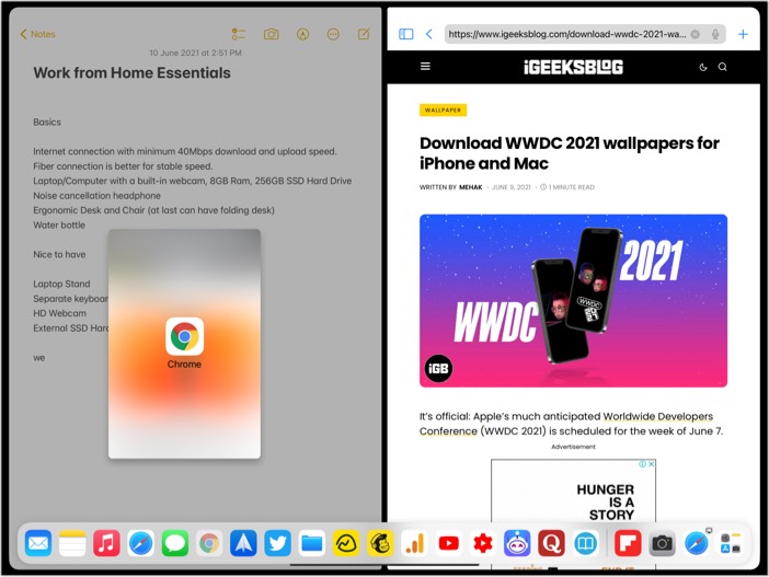 Ajustar as configurações de Split View no iPadOS 14