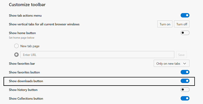 sempre mostrar o botão Downloads