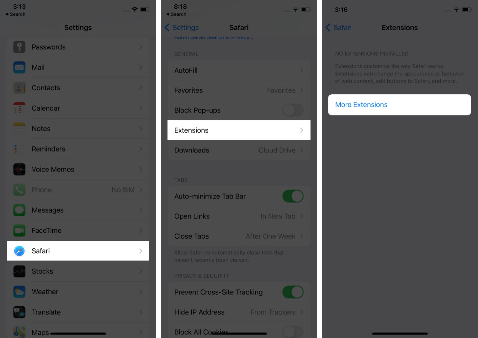 Instalar extensões do Safari no iPhone com iOS 15