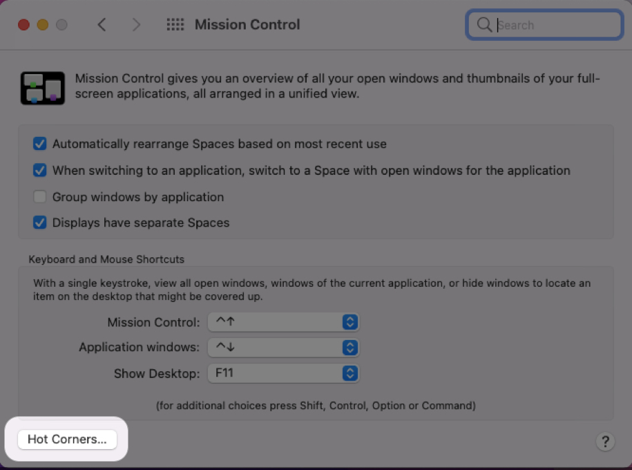 shortcut for mission control mac