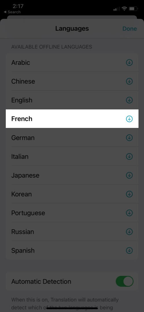 download de idioma para uso off-line no aplicativo de tradução ios 14 no iphone