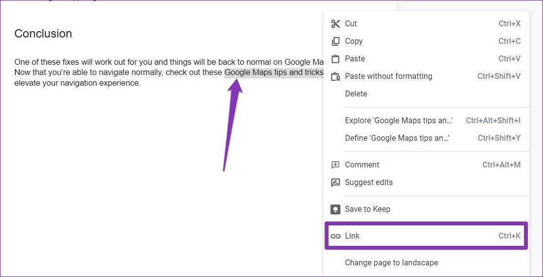 Adicionar link para páginas da web externas no Google Docs