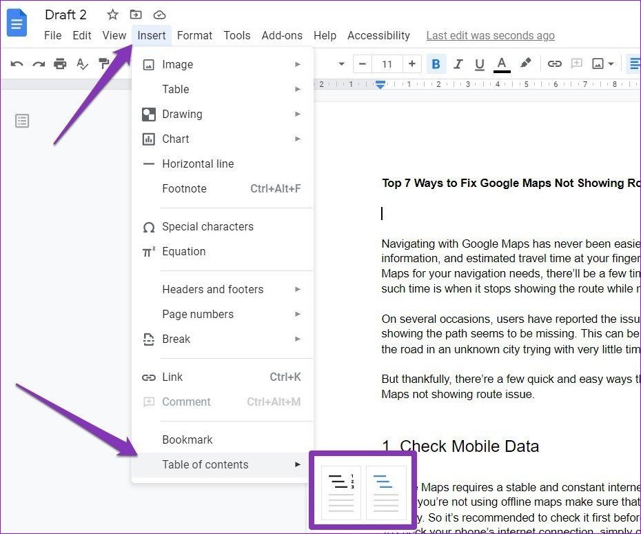 Inserir índice no Google Docs