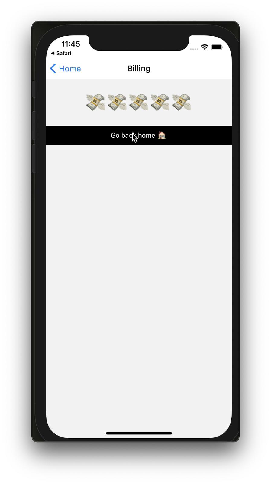 Captura de tela do aplicativo de faturamento no iOS com emojis de cifrão