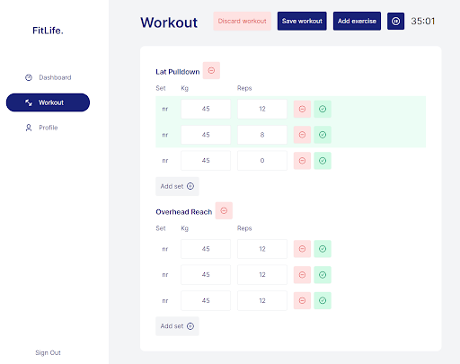 Painel para editar exercícios no aplicativo Fitness Tracker