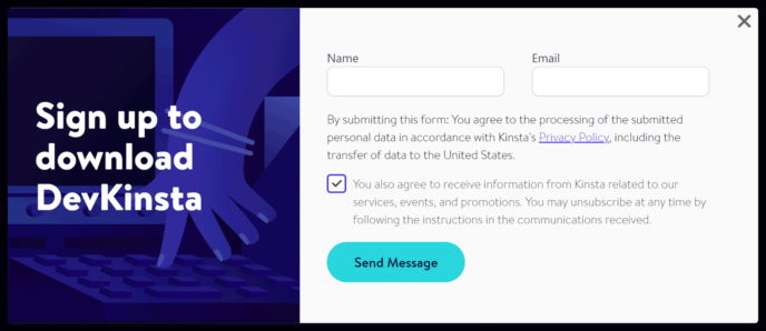 Sinal DevKinsta para fazer o download
