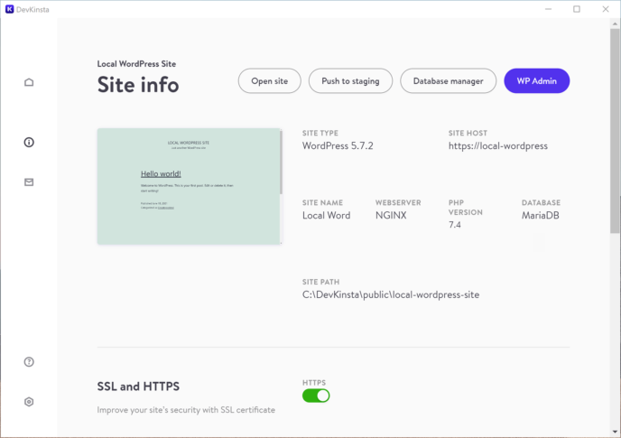 site WordPress info