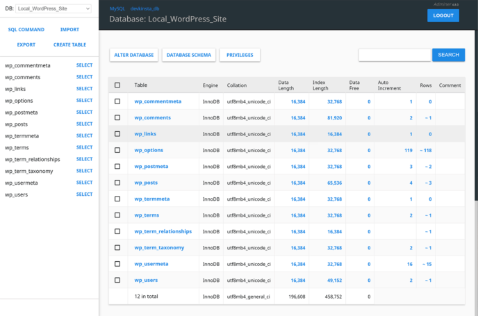 Banco de dados do administrador explorer