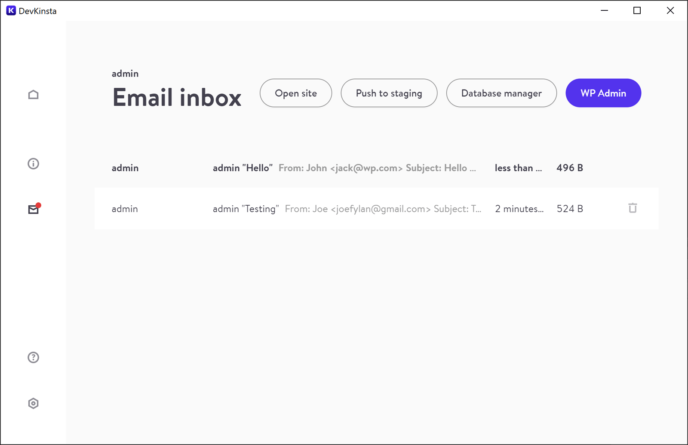 Email local caixa de entrada