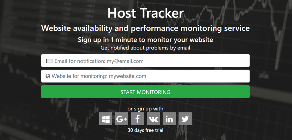 página inicial do host tracker