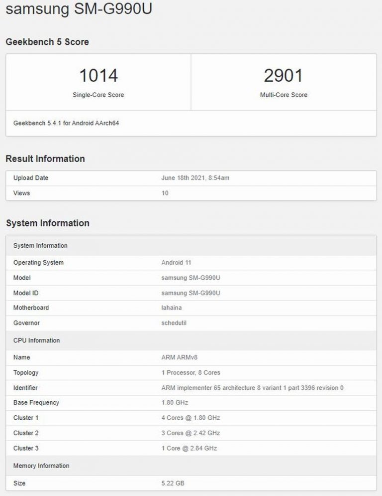 galaxy s21 geekbench 5