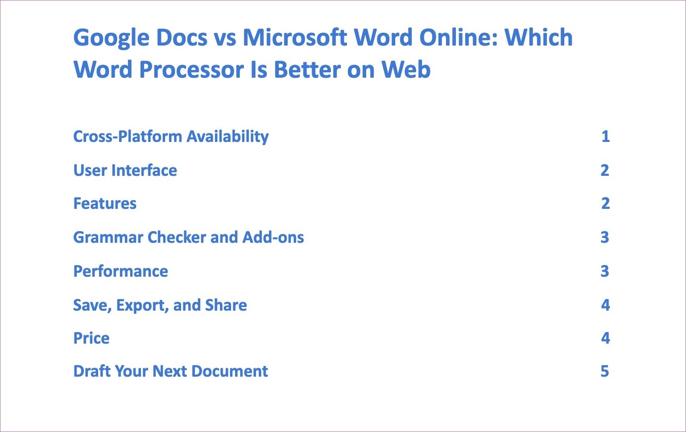Tabela de conteúdo no Google Docs