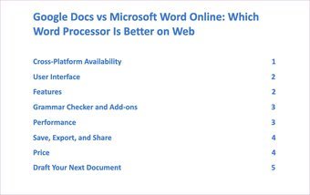 Tabela de conteúdo no google docs