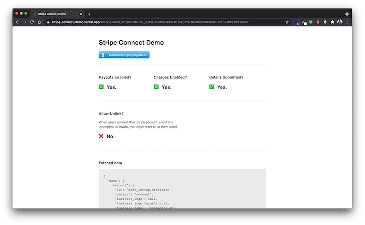 Dashboard Of Stripe Conecte o Demo
