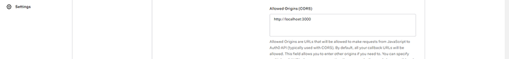 Origens da web permitidas em Auth0