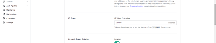 id_token expiratio n definido no site de amostra