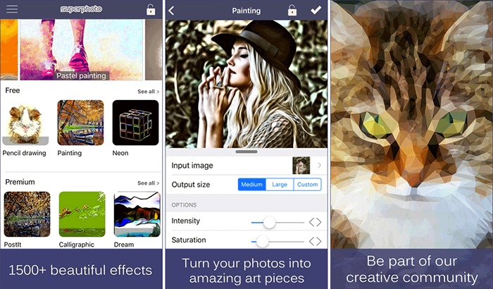 Filtros e efeitos SuperPhoto iPhone e captura de tela do aplicativo