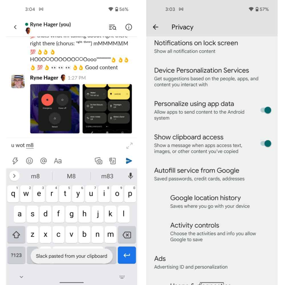 Android 12 beta 2 Aplicativos da área de transferência mensagem de brinde do Android Police