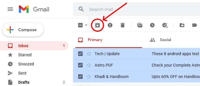 arquivar e-mail no Gmail